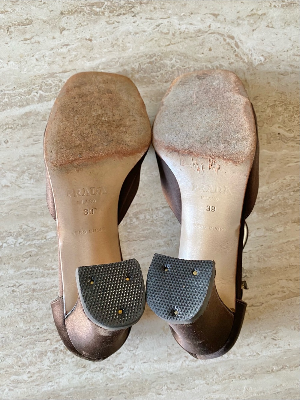 Vintage Prada Satin T-strap Block Heel Sandals - Picture 9 of 9